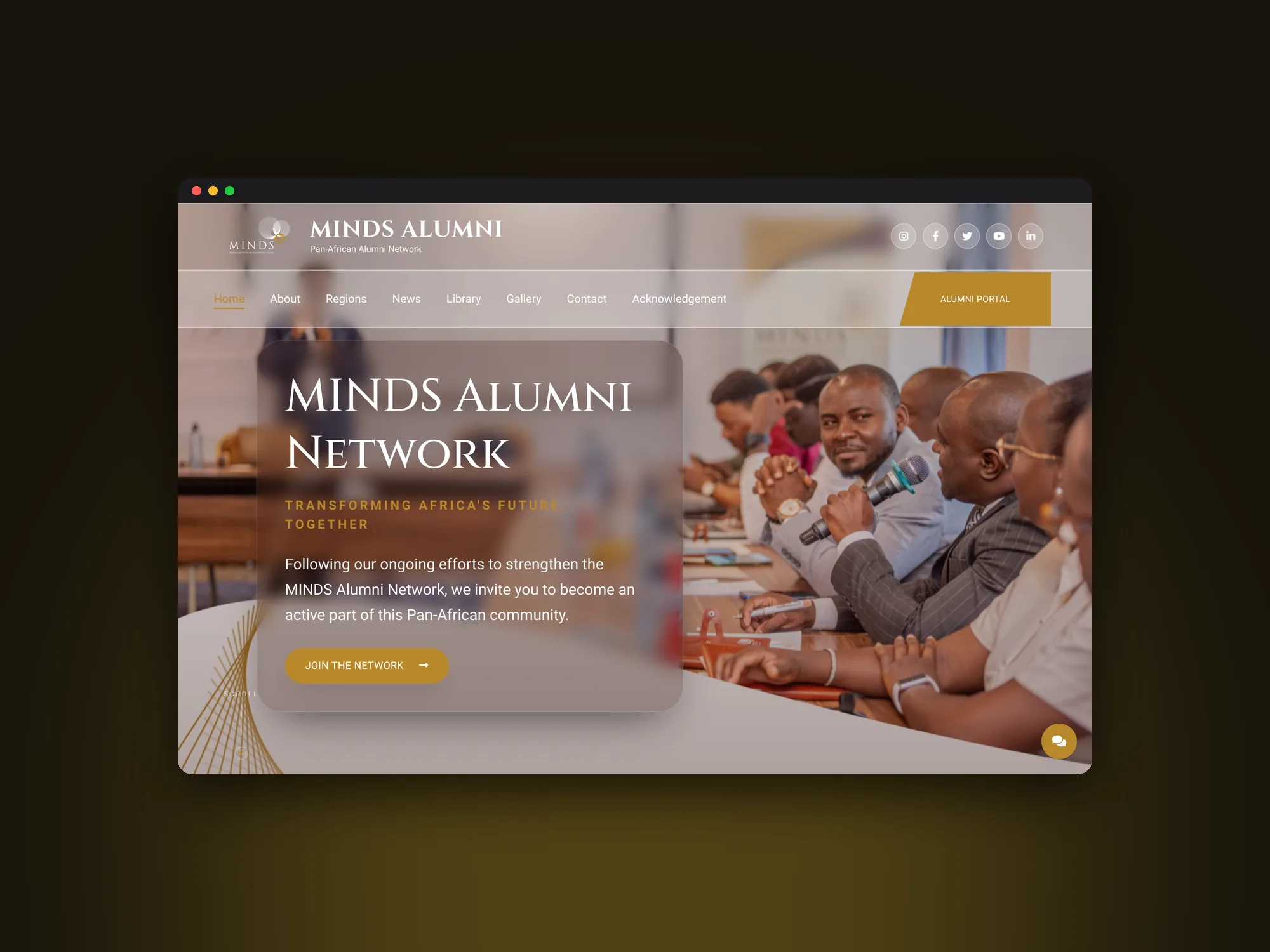 The MINDS Alumni Network home page inviting alumni to join the network